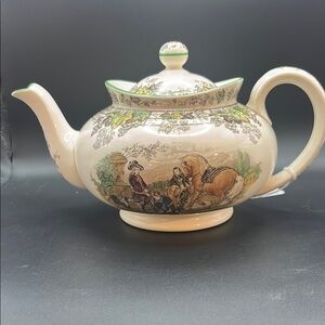 Spode Cream and Green Ceramic Art Teapot